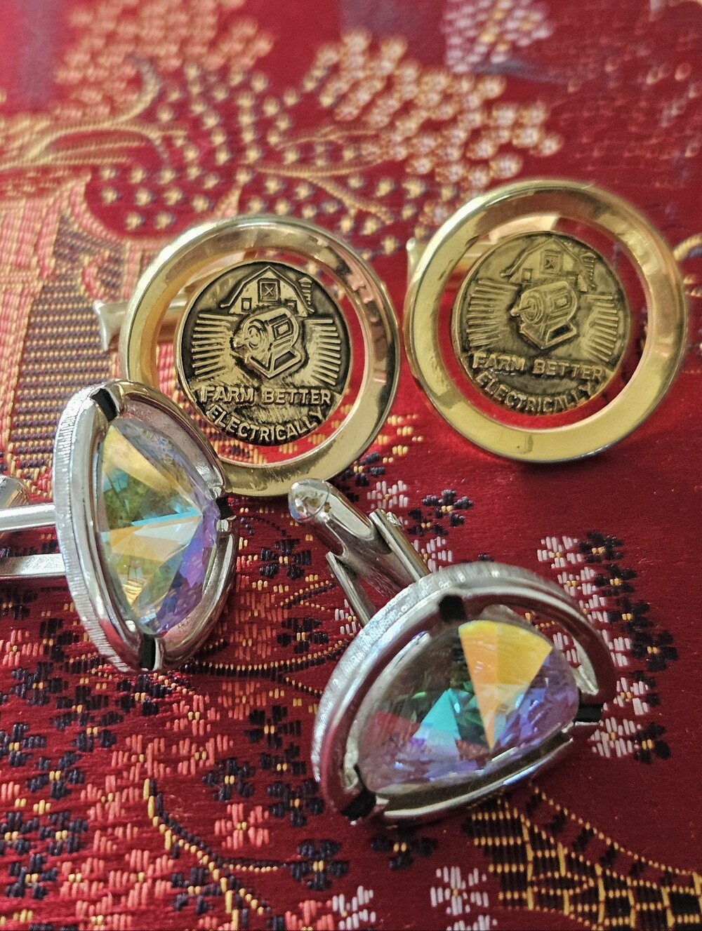 Farm Better Electrically Cuff Links, And Crystal Cuff Links, Vintage Cuff links